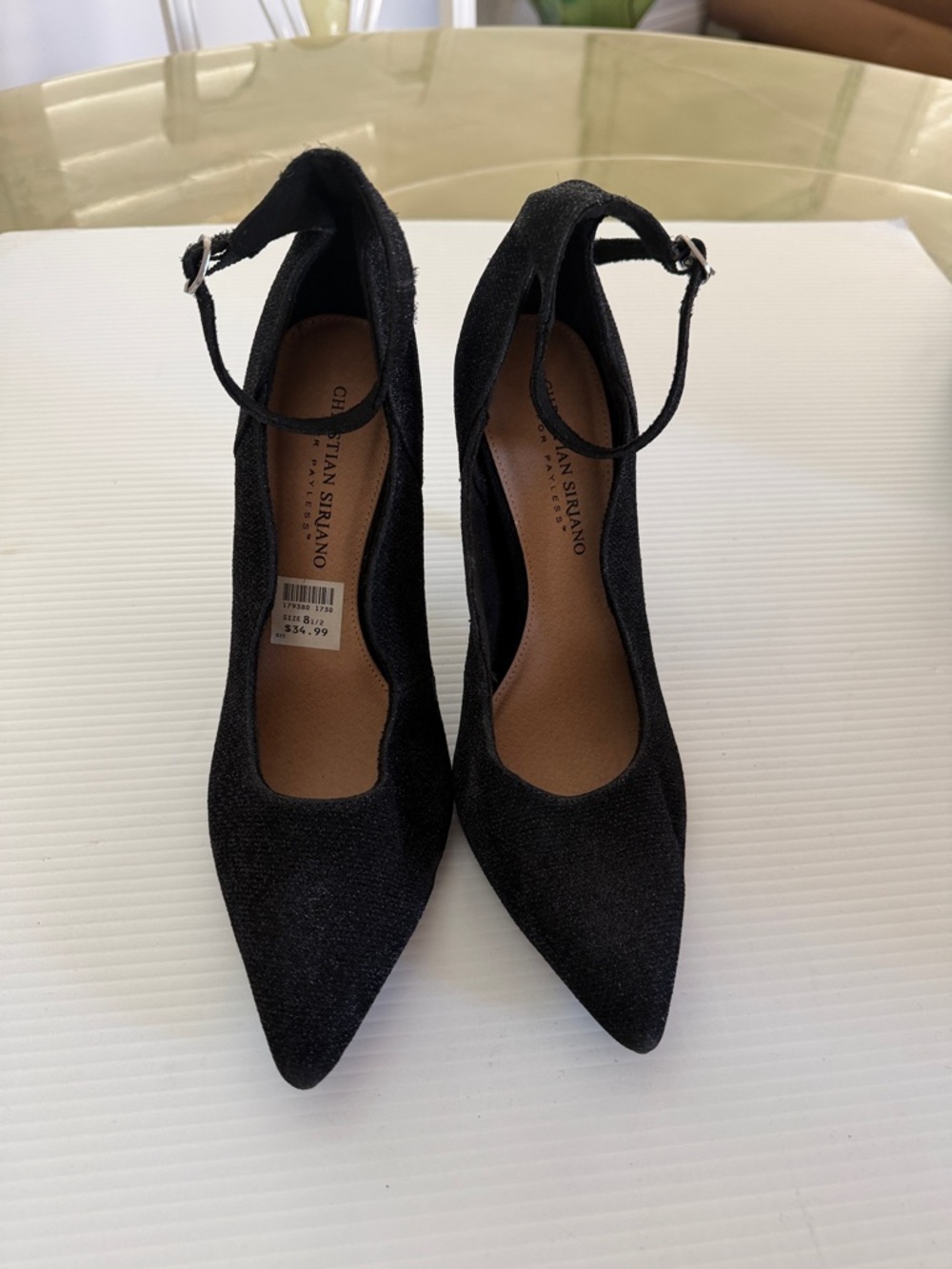 Christian Siriano Black Pointed Ankle Strap Heels
